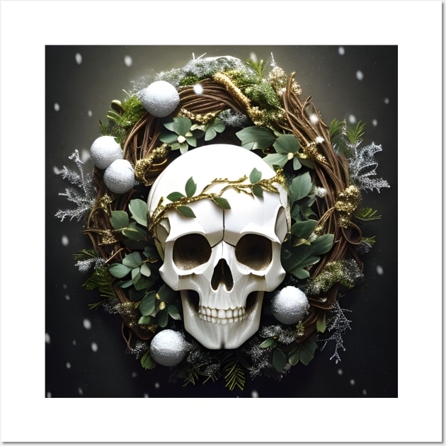 Spooky Season Greetings - Stable Diffusion Wreath Skull Wall Art by CursedContent